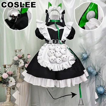 COSLEE Vtuber Sanal Aza Cosplay Kostüm Hizmetçi Elbise Üniforma Kadın Cadılar Bayramı Karnaval Parti Kıyafet S-XL Yeni