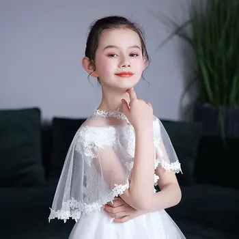 Dantel Aplikler Kenar Çocuk Bolero Beyaz Tül Yaz Ceket Pelerin Düğün Çiçek kız çocuk aksesuarları