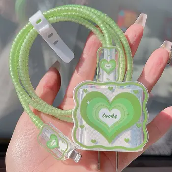 Darbeye dayanıklı Sevimli Kalp Bite Veri Hattı Koruyucu Kılıf Apple İphone İçin Hızlı Şarj Kafa 18 / 20W USB kablosu Sarıcı Kordon Dalga Kapağı