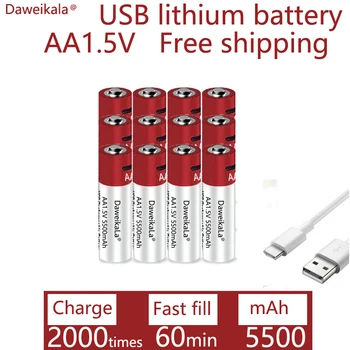 Daweıkala Yeni AA USB şarj edilebilir li ion pil 1.5 V AA 5500 mah / li ion pil izle oyuncaklar MP3 çalar termometre klavye