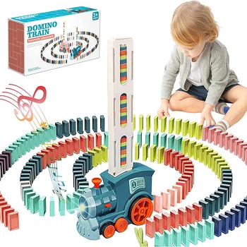 Domino Tren Domino blok Seti Otomatik Lay Blok Oyuncak Domino Tren araç seti İstifleme Oyunu Eğlenceli ve Renkli Tren DIY Oyuncak Hediye