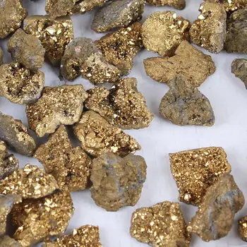 Doğal Malzemeler Mineral Örnekleri Takı Yapımı DIY Hediye Galvanik Altın Ham Taş Kristal Küme Titanyum Geode