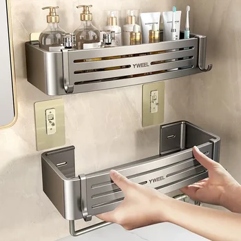 Duvara Monte Banyo Aksesuarları Alüminyum Alaşım No-Matkap Banyo Raf Rafları Şampuan makyaj kutusu Tutucu mutfak düzenleyici