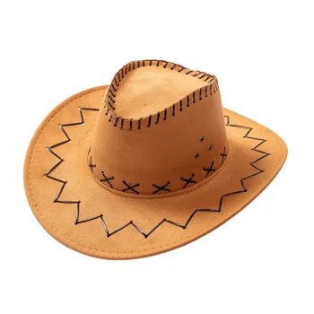 Ebeveyn Çocuk Serin Yaz Büyük Geniş Ağız Güneş Caz Cosplay Kap Erkek Kadın Çocuk Seyahat Güneş Koruyucu Süet Deri Batı kovboy şapkası W2