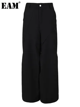 [EEM] Yüksek Bel Siyah Kısa Kalın Uzun Geniş Bacak Pantolon Yeni Gevşek Fit Pantolon Kadın Moda Gelgit Bahar Sonbahar 2024 CPG0940