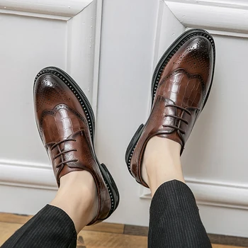 El yapımı Erkek Kanat Ucu Oxford Ayakkabı Gri Deri Brogue erkek Elbise Ayakkabı Klasik İş Resmi Ayakkabı erkek Ofis Resmi Ayakkabı