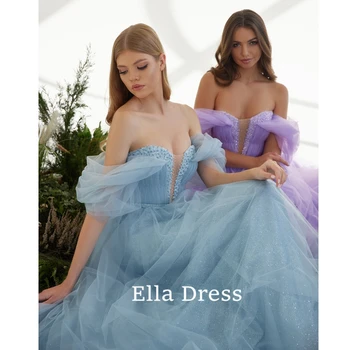 Ella Puf Kollu gece elbisesi Bir Çizgi Sevgiliye Tül Aplike kadın Saray Tren Özel 2024 gece elbisesi Tek Parça Elbise Es