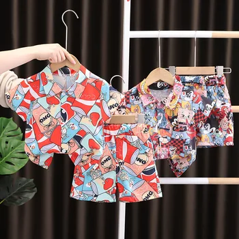 Erkek Giyim Setleri Yaz Çocuk pamuk gömlekler Şort 2 adet Plaj Takım Elbise Erkek Bebek İçin 1 İla 5 Yıl Kostüm Çocuklar 2024 Kıyafetler Set