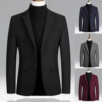 Erkek Yün Blazers Takım Elbise Ceketleri Büyük Boy Düz Renk İş İnce Rahat Kış Ceket Erkek Giyim Düğün Erkek Takım Elbise Ceket