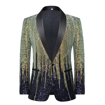 Erkek Şarkıcı Bar Gece Kulübü Konser Sequins Blazers Ziyafet Ana Performans Tek Düğme Şal Yaka Smokin Takım Elbise Ceket Kostüm