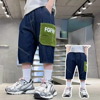 Erkek Şort Çocuklar Pamuk Kısa Pantolon Gençler Mektup Baskılı Pantolon 2023 Yaz 4 İla 14 Yıl çocuk Giysileri Kore Tarzı