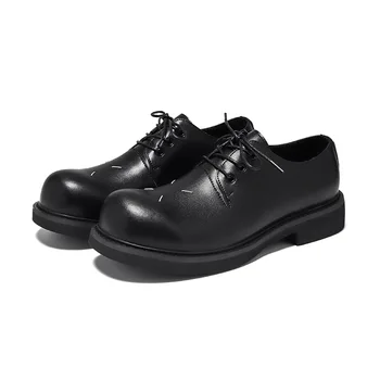 Erkekler Büyük Ayak Streetwear Koyu Siyah Moda Punk Casual Vintage deri ayakkabı Erkek İş Elbise Düğün Ayakkabı