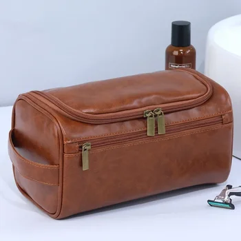 Erkekler PU Deri Su Geçirmez Makyaj Çantası Kadın Seyahat asılan kozmetik çantası Tuvalet Organizatör cilt bakım ürünü saklama kutusu Kılıfları