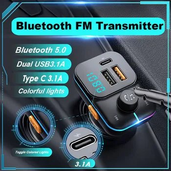 FM Verici Bluetooth 5.0 Çift USB 3.1 A + Tip C Hızlı Şarj Handsfree TF Kart U Disk AUX Müzik Çalma Kiti Araba Radyo İçin