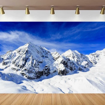 Fotoğraf Backdrop Kış Mavi Gökyüzü Beyaz Bulut Kar Dağ Buz Doğal Manzara Tatil Tur Kayak Doğum Günü Partisi Arka Plan