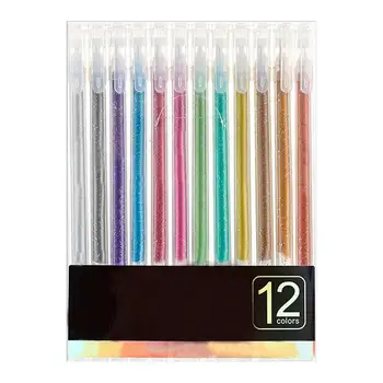 Glitter Kalemler 12 adet Jel Boya Kalemleri Taşınabilir Güzel İpucu Renkli Günlük Kalemler Boyama Kitapları Karalamalar Tebrik Kartları Ve Okul