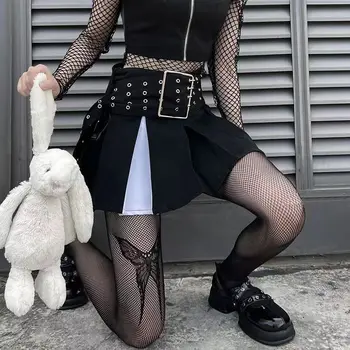 Gotik Kızlar Büyük Kelebek Baskı Çorap Yeni Tasarım Kadınlar Seksi Goth Punk Örgü Balık ağı naylon külotlu çorap Lolita Çünkü Vücut Çorap