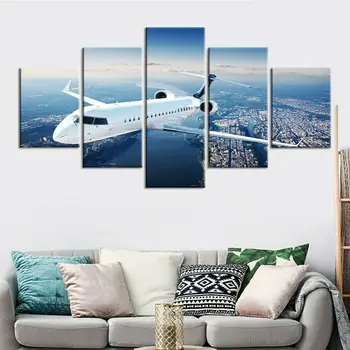 Gökyüzü Uçak Posteri Büyük İcat 5 Panel Modüler Resimler HD Baskılar Posterler Tuval Duvar Sanatı Resimleri Için Oturma Odası Ev Dekor