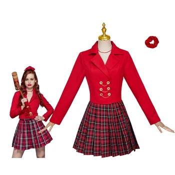 Heathers Müzikal Heather Chandler Cosplay Kostüm Kırmızı Üniforma Üst Etek Kıyafetler JK Üniforma Kadın Cadılar Bayramı Karnaval Elbise