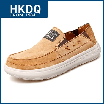 HKDQ yüksek kalite hakiki deri ayakkabı Erkekler yeni rahat Platformu erkek Süet Loafer'lar moda sarı Slip-on günlük erkek ayakkabısı