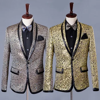 HOO 2024 erkek Ölçekli Desen Renk Eşleştirme Takım Elbise Ev Sahibi Stüdyo Damat Düğün blazer