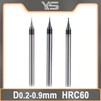 HRC60 Mikro kare uçlu freze 0.2 mm 0.3 mm 2 Flüt Tungsten Karbür Düz 4mm Shank freze kesicisi Mikro CNC Gravür Bit 0.2-0.9 mm
