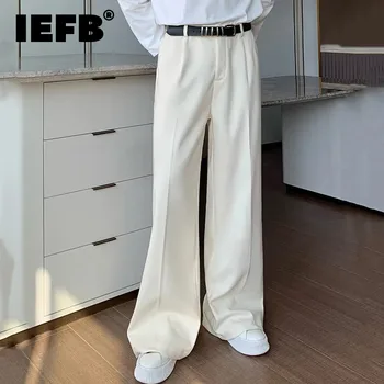 IEFB Düz Renk Erkek Yün Takım Elbise Pantolon Kore Moda Pilili erkek Geniş Bacak Düz Pantolon Rahat Bahar Yeni Moda 9C4321