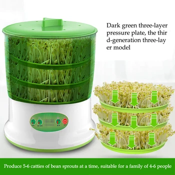 Iki Katmanlı Fasulye Filizi Makinesi Termostat Yeşil Sebze Fide Büyüme Kova Otomatik Elektrikli Filiz Tomurcuk Çimlenme Makinesi