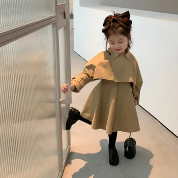 ıki parçalı set kız elbise bahar sonbahar yelek elbise + pelerin ceket çocuk trençkot Kore kıyafetler çocuklar yürümeye başlayan 2 ila 10 yıl