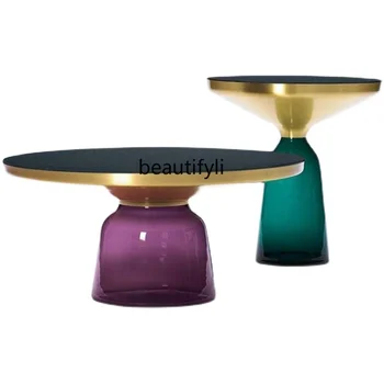 Iskandinav Temperli Cam Çan Sehpa Modern Basit Küçük Daire Tasarımcı High-End yuvarlak Renk Yan Sehpa mobilya