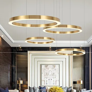 Iç tasarım İskandinav led kolye ışık yuvarlak demir altın süspansiyon armatür oturma odası restoran Bar lambaları dekorasyon için
