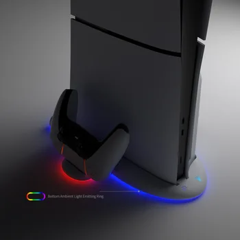 Için PS5 İnce Çok fonksiyonlu Soğutma Tabanı Sony P5 İnce Kavrama şarj tabanı ile RGB ışık halkası