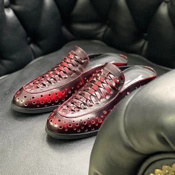 İlkbahar Yaz Baotou Düz Taban Yükseltilmiş Dokuma İçi Boş Muller Terlik İnek Derisi Renk Fırçalama Tayt Büyük Küçük erkek ayakkabıları