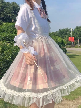 Japon Tatlı Kadın Lolita Elbise Tiki Tarzı Dantel Patchwork Fırfır Askıya Elbise JSK Kızlar Tül Elbise Streetwear Y2k Elbise