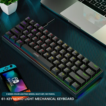 K620 Mini Oyun Mekanik Klavye 61 Tuşları RGB Hotswap Tip-C Kablolu Oyun Klavyesi PBT Keycaps 60 % Ergonomi Klavyeler
