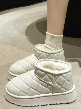 Kadın düz Çizmeler Ayakkabı Kış Ayakkabı Avustralya Yuvarlak Ayak Çizmeler-Kadın Düşük Yastıklı Ayak Bileği Deri 2023 Bayanlar Kauçuk Kar Kürk Ayakkabı