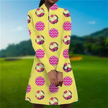 Kadın Golf Sonbahar Yeni Yuvarlak Baskı rahat elbise Spor Rahat Uzun Kollu Elbise Açık Spor Kısa Elbise