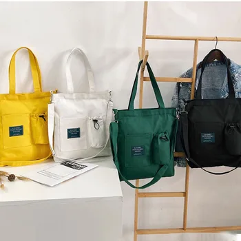 Kadın Kanvas çanta Yeni Tasarım Fermuar omuzdan askili çanta Kadın Kullanımlık Büyük Kapasiteli alışveriş çantası Bayanlar Eko Bez Alışveriş Çantaları
