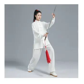 Kadın Pamuk İpek Çin Tai Chi Takım Elbise Erkekler Kung Fu Wushu Dövüş sanatları Üniforma Kanat Chun Ceket Pantolon Oryantal Egzersiz Giyim