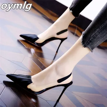 Kadın yüksek topuklu sandaletler 2024 yaz yeni PVC ince topuklu sivri yüksek topuklu Baotou geri boş kadın moda sandalet