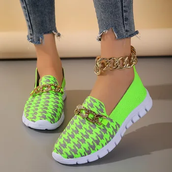Kadın ışık daireler Sonbahar Yeni Metal Zincir üzerinde kayma rahat yürüyüş ayakkabısı Kadınlar için moda kadın platform ayakkabılar Bayanlar Sneakers