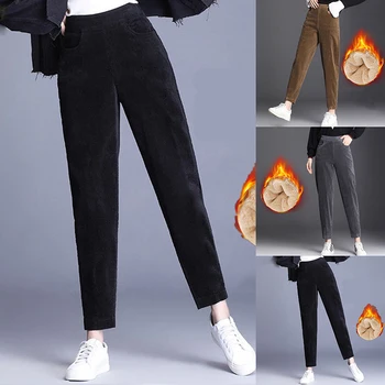 Kalın Peluş Kadife Ceket rahat pantolon Kadın Sıcak Sonbahar Ve Kış Pantolon 2023 Yüksek Bel harem pantolon Kadın