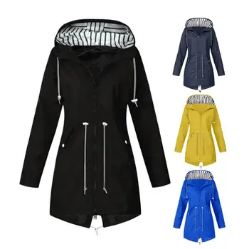 Kapüşonlu Ceket Ceket Kadın Rüzgarlık Şık Su Geçirmez Kapüşonlu Ceketler Kadınlar İçin Bahar Sonbahar Yan Cepler İpli Tops