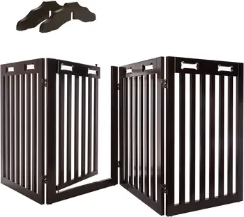 Kapılı Bağımsız Köpek Kapısı, 4 Panel 360° yapılandırılabilir Ahşap Çit, 80 