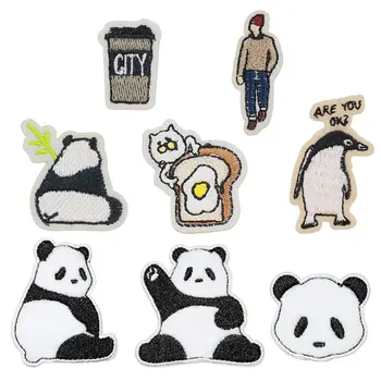 Karikatür Hayvan Panda Nakış Yamalar Giysi Konfeksiyon Aksesuarları Aplike Demir-on Transferler için Giyim Dekoratif Yama