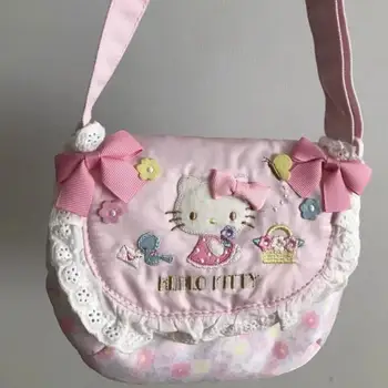 Karikatür Hello Kitty Pembe kız çocuk çantası Tatlı Sevimli Kız Kalp Ins Tarzı Basit Japon omuzdan askili çanta Çok Yönlü Modası Crossbody Çanta