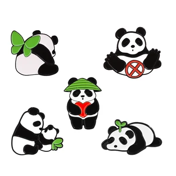 Karikatür Sevimli Hayvan Panda Emaye Pimleri Anne Bebek Aşk Gülümseme Panda Özel Broş Alaşım Yaka Rozeti Çocuklar Takı Aksesuarları