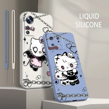Karikatür Sevimli Hello Kitty Xiaomi Mi 13 12 12T 11 11T 10 10T 9 9SE Lite Pro Ultra A3 Sıvı Halat Silikon Telefon Kılıfı Coque Çapa