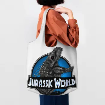 Kawaii Baskılı Jurassic Dünya Filmi bez alışveriş çantası Taşınabilir Tuval Alışveriş Omuz Indominus Rex Çanta Çanta