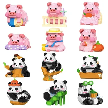 Kawaii Karikatür Pembe Piglet Mikro Yapı Taşları Yaramaz Panda Rakamlar Monte Hayvan Modeli Mini Tuğla çocuk için oyuncak Noel hediyesi
